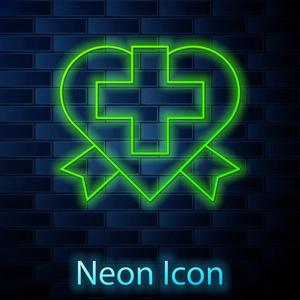 Leuchtende Neon Linie Herz Mit Einem Kreuz Symbol Isoliert Auf — Stockvektor