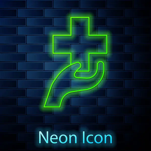 Glowing Neon Line Heart Cross Icon Isolated Brick Wall Background — Stock Vector