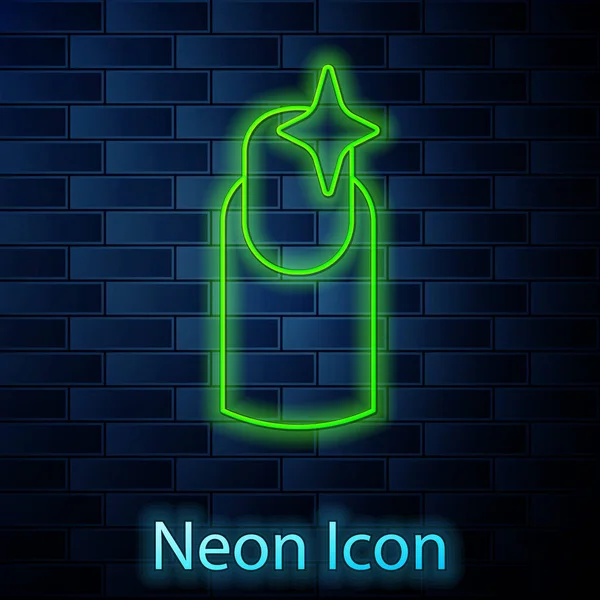 Leuchtende Neon Linie Nagel Maniküre Symbol Isoliert Auf Backsteinwand Hintergrund — Stockvektor
