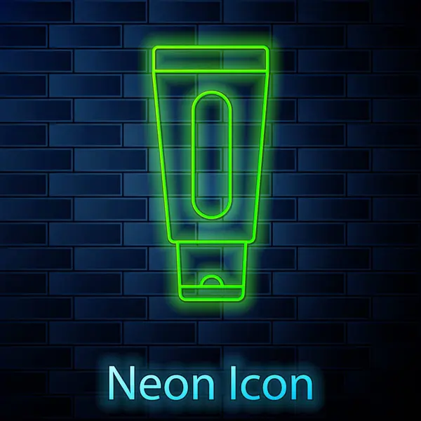 Glowing Neon Line Tube Hand Cream Icon Isolated Brick Wall — Stock Vector