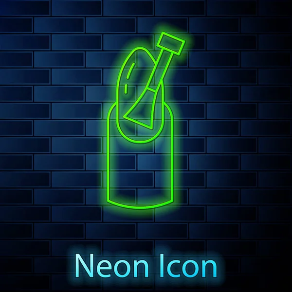 Glowing Neon Line Nail Manicure Icon Isolated Brick Wall Background — Stock Vector
