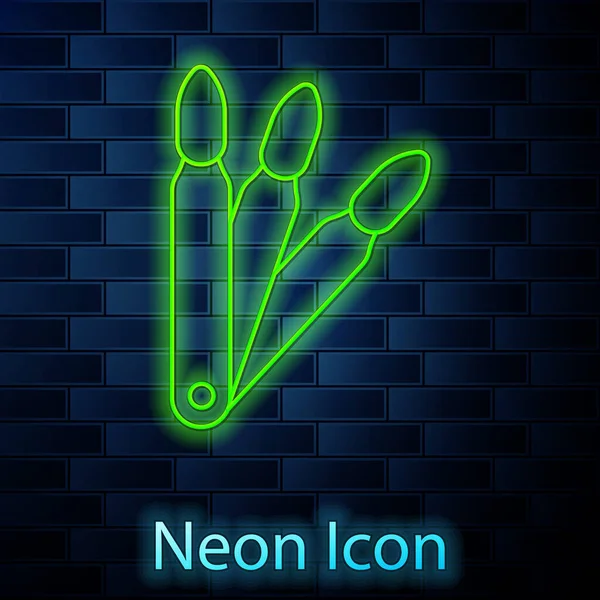 Linea Neon Incandescente Set Unghie Finte Icona Manicure Isolata Sfondo — Vettoriale Stock