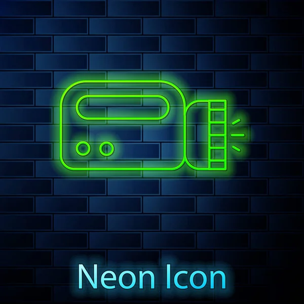 Glowing Neon Line Flashlight Diver Icon Isolated Brick Wall Background — Stock Vector