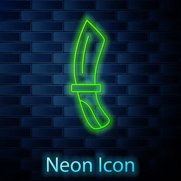 Glowing Neon Line Diving Knife Icon Isolated Brick Wall Background — Stock Vector