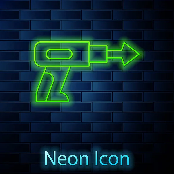 Glowing Neon Line Fishing Harpoon Icon Isolated Brick Wall Background — Stock Vector