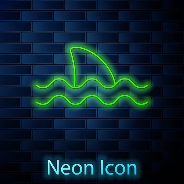 Žhavá Neonová Čára Žraločí Ploutev Ikoně Oceánské Vlny Izolovaná Pozadí — Stockový vektor