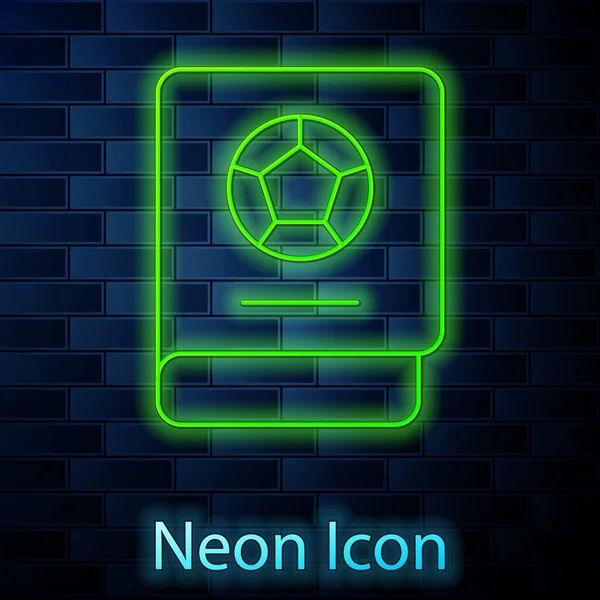 Glowing Neon Line Football Learning Book Icon Isolated Brick Wall — Wektor stockowy