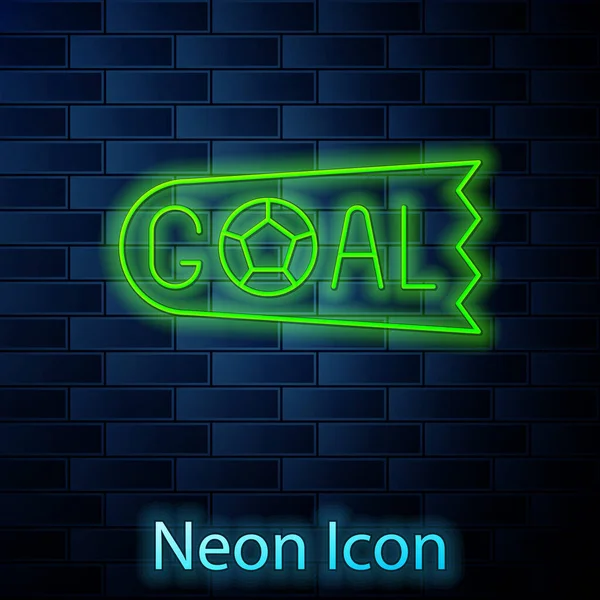 Leuchtende Neon Line Goal Fußball Ikone Isoliert Auf Ziegelwand Hintergrund — Stockvektor