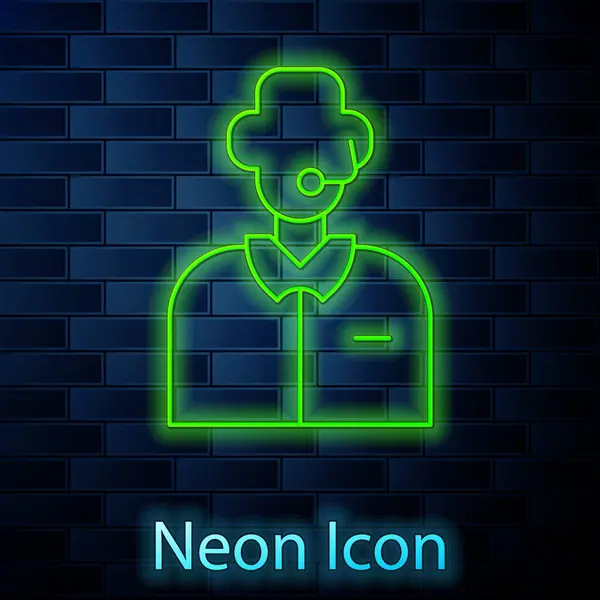 Glowing Neon Line Football Soccer Commentator Icon Isolated Brick Wall — Stock Vector