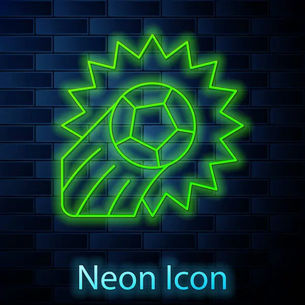 Leuchtende Neon Linie Fußball Ball Symbol Isoliert Auf Backsteinwand Hintergrund — Stockvektor