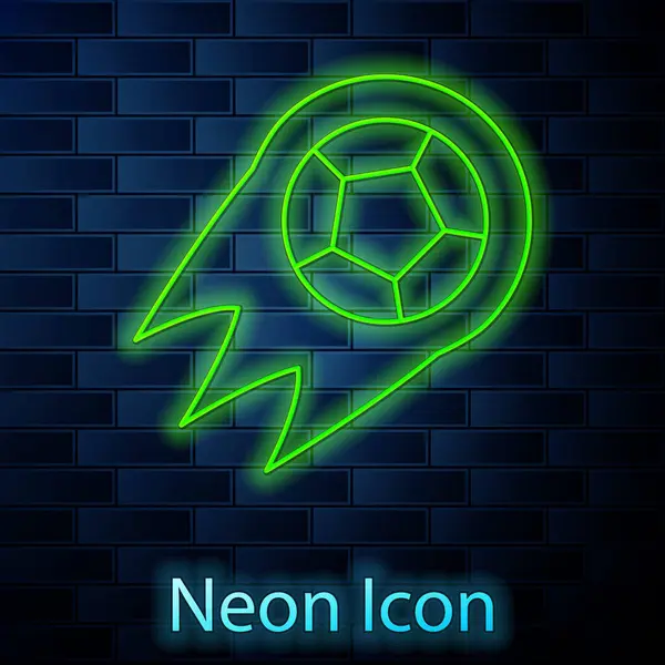 Светящийся Неоновая Линия Футбольный Мяч Значок Изолирован Кирпичном Фоне Стены — стоковый вектор