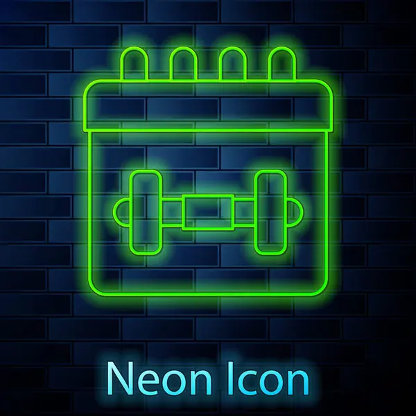 Gloeiende Neon Lijn Kalender Fitness Icoon Geïsoleerd Bakstenen Muur Achtergrond — Stockvector