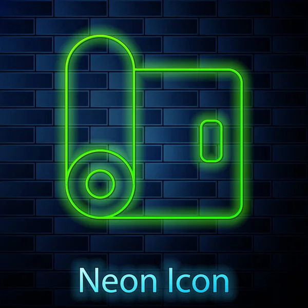 Glowing Neon Line Fitness Mat Roll Icon Isolated Brick Wall — Vetor de Stock