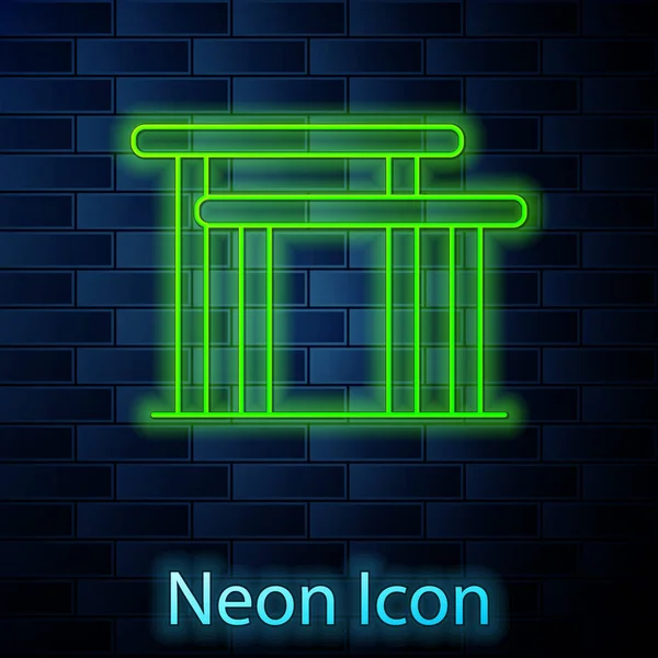 Ragyogó Neon Vonal Torna Berendezések Egyenetlen Bárok Ikon Elszigetelt Téglafal — Stock Vector