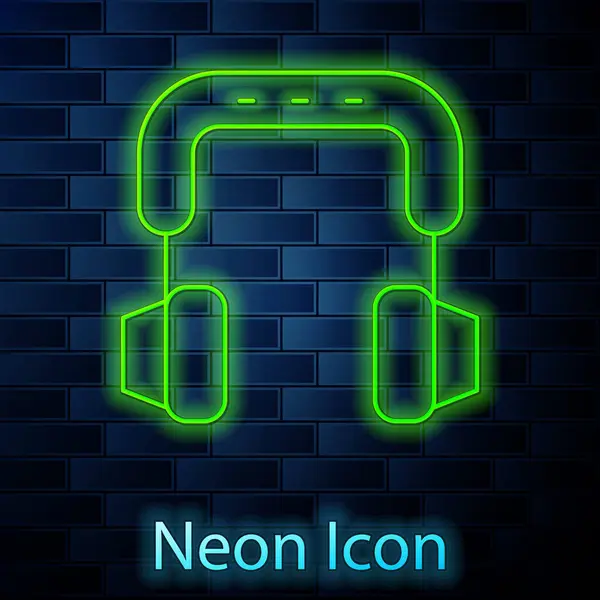 Świecący Neon Linii Słuchawki Ikona Izolowane Tle Cegły Ściany Słuchawki — Wektor stockowy