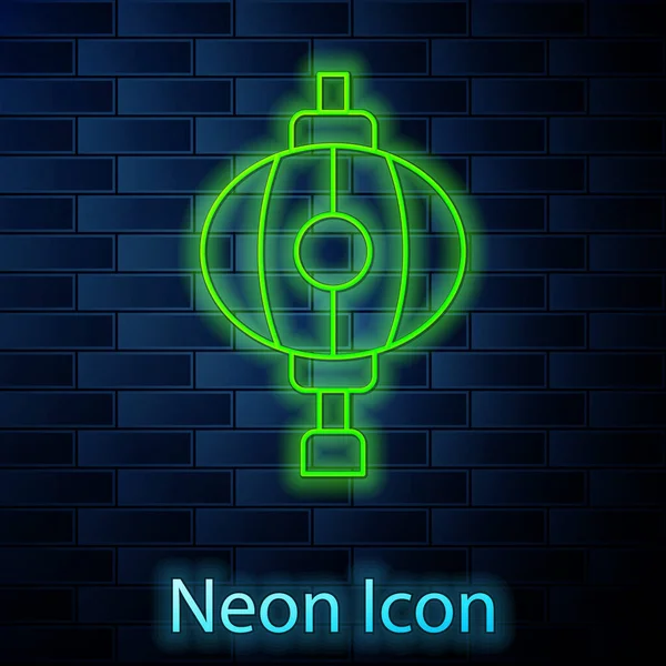 Glowing Neon Line Korean Paper Lantern Icon Isolated Brick Wall — Stock Vector
