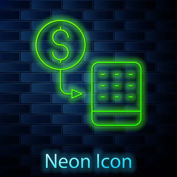 Gloeiende Neon Lijn Casino Chips Uitwisseling Stapels Dollars Pictogram Geïsoleerd — Stockvector