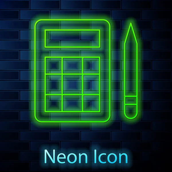 Glowing Neon Line Bingo Card Lucky Numbers Icon Isolated Brick — Stock Vector