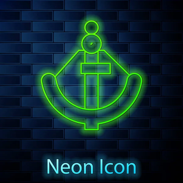 Leuchtende Neon Linie Anker Symbol Isoliert Auf Backsteinwand Hintergrund Vektor — Stockvektor