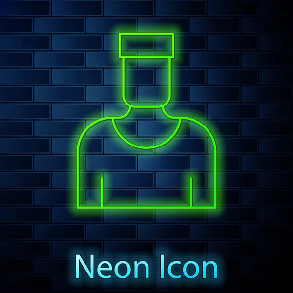 Glowing Neon Line Sailor Captain Icon Isolated Brick Wall Background — Vetor de Stock