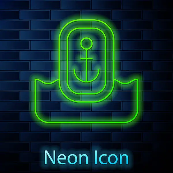 Glowing Neon Line Map Pointer Anchor Icon Isolated Brick Wall — Stock Vector
