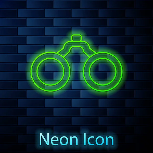 Glowing Neon Line Binoculars Icon Isolated Brick Wall Background Find — Stock Vector