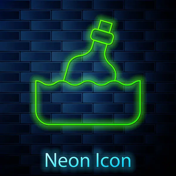 Glödande Neon Line Glasflaska Med Ett Meddelande Vatten Ikon Isolerad — Stock vektor