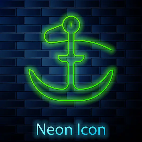 Glowing Neon Line Anchor Icon Isolated Brick Wall Background Vector — Stock Vector