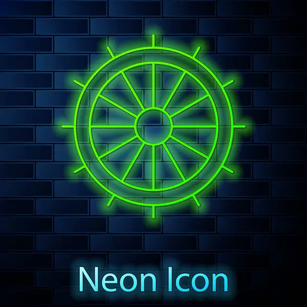 Linea Neon Incandescente Icona Volante Nave Isolato Sfondo Muro Mattoni — Vettoriale Stock