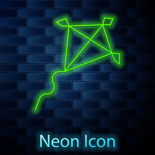 Leuchtende Neon Line Kite Symbol Isoliert Auf Backsteinwand Hintergrund Vektor — Stockvektor