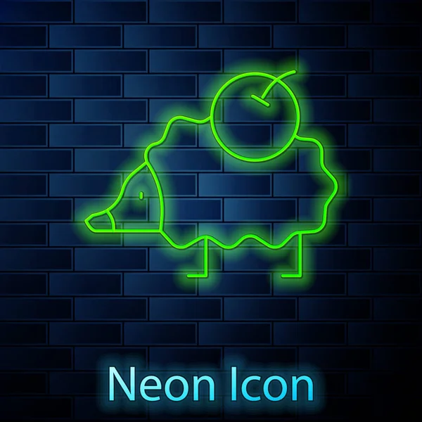 Gloeiende Neon Lijn Egel Pictogram Geïsoleerd Baksteen Muur Achtergrond Dierensymbool — Stockvector