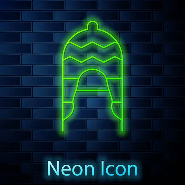 Zářící Neonová Linie Ikona Zimní Klobouk Izolované Cihlové Zdi Pozadí — Stockový vektor