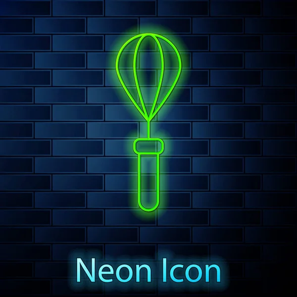 Gloeiende Neon Lijn Keuken Garde Pictogram Geïsoleerd Baksteen Muur Achtergrond — Stockvector