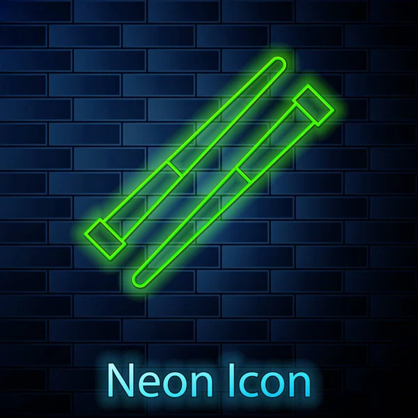 Žhnoucí Neonovou Linku Ikona Hůlek Izolovaných Pozadí Cihlové Zdi Dřevěné — Stockový vektor