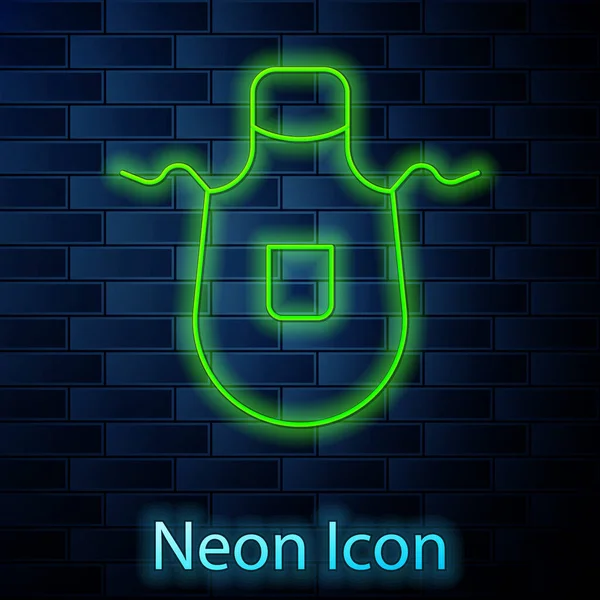 Glödande Neon Linje Kök Förkläde Ikon Isolerad Tegel Vägg Bakgrund — Stock vektor