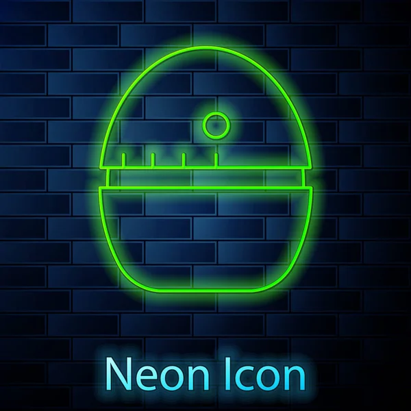 Zářící Neonová Čára Ikona Kuchyňského Časovače Izolovaná Pozadí Cihlové Stěny — Stockový vektor
