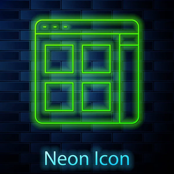 Linea Neon Incandescente Icona Dei File Del Browser Isolato Sfondo — Vettoriale Stock