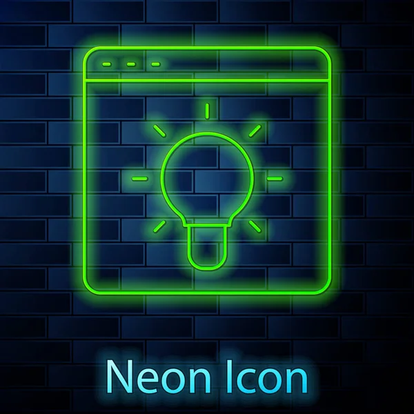 Linea Neon Incandescente Icona Della Finestra Del Browser Isolato Sfondo — Vettoriale Stock