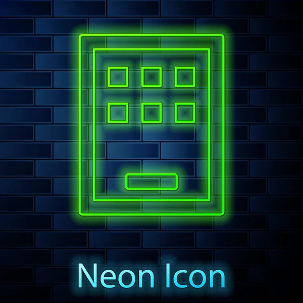 Leuchtende Neon Linie Grafik Tablet Symbol Isoliert Auf Backsteinwand Hintergrund — Stockvektor