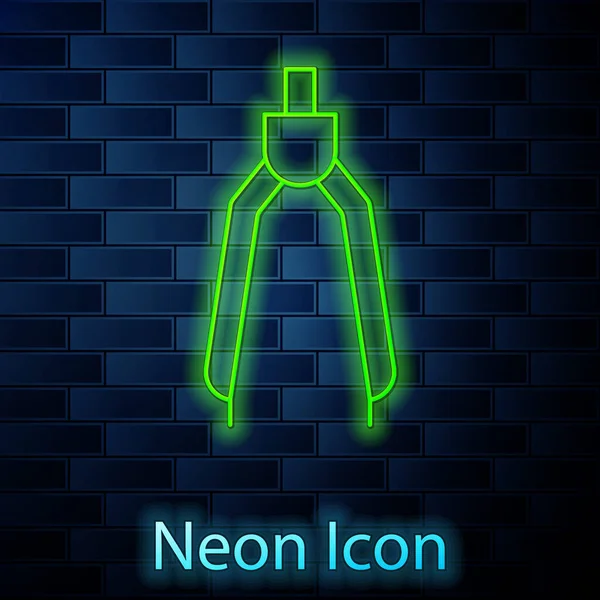 Zářící Neonová Čára Kreslení Ikony Kompas Izolované Pozadí Cihlové Stěny — Stockový vektor