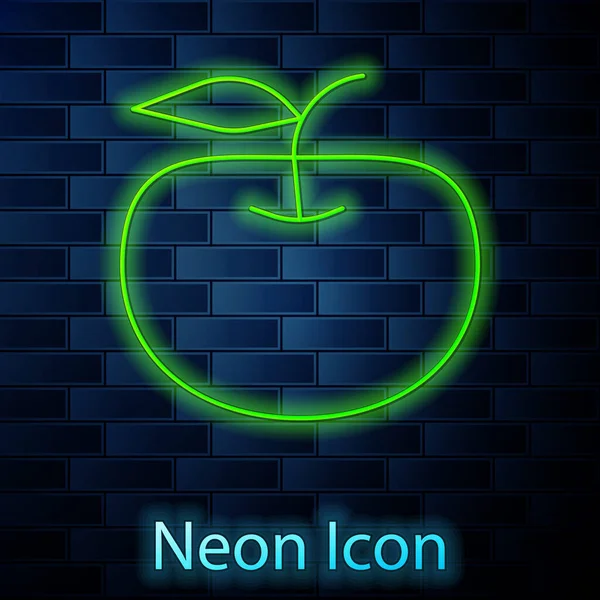 Glowing Neon Line Apple Icon Isolated Brick Wall Background Excess — Stock Vector