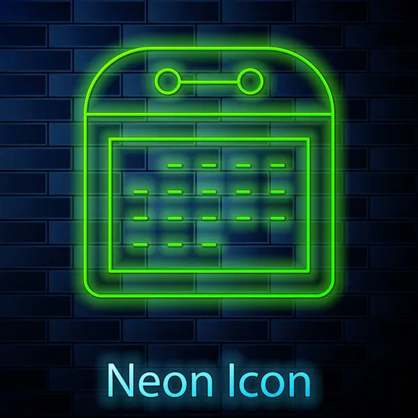 Ragyogó Neon Vonal Naptár Ikon Elszigetelt Téglafal Háttér Eseményemlékeztető Szimbólum — Stock Vector