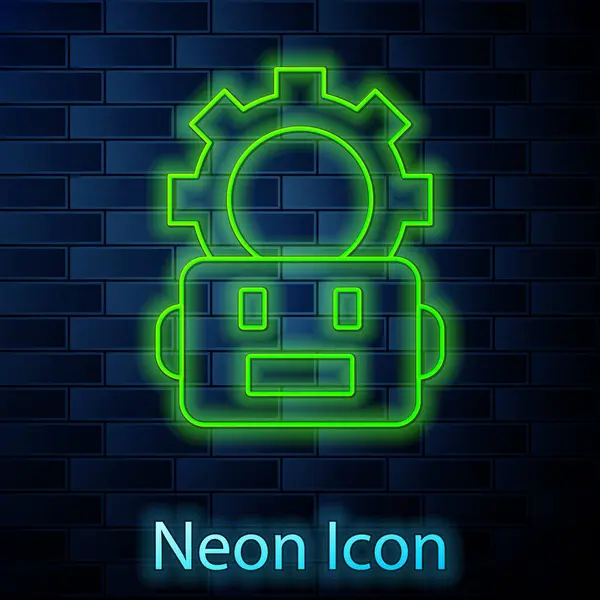 Zářící Neonová Čára Robot Nastavení Ikona Izolované Pozadí Cihlové Zdi — Stockový vektor