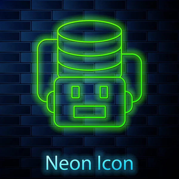 Zářící Neonová Čára Ikona Robota Umělé Inteligence Izolovaná Pozadí Cihlové — Stockový vektor
