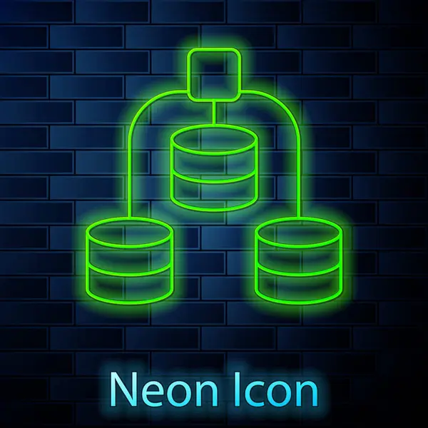 Glowing Neon Line Server Data Web Hosting Icon Locked Brick — 스톡 벡터