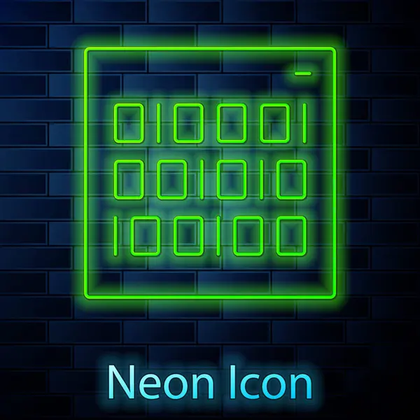 Linea Neon Incandescente Icona Codice Binario Isolato Sfondo Muro Mattoni — Vettoriale Stock