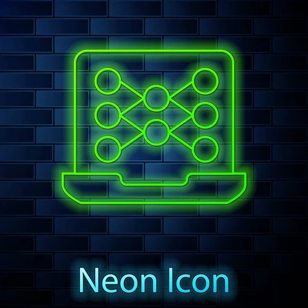 Neural Network Icon Glowing Neon Line Neural Wall Background 고립된 — 스톡 벡터