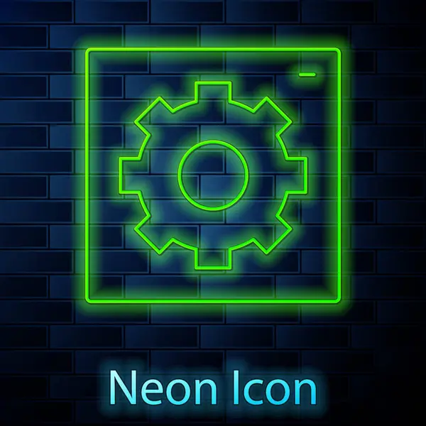 Glowing Neon Line Setting Icon Isolated Brick Wall Background Tools — Stock Vector