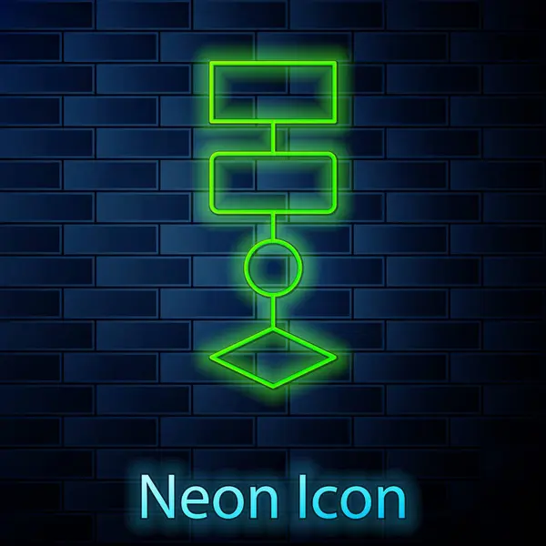Ragyogó Neon Vonal Algoritmus Ikon Elszigetelt Téglafal Háttér Algoritmus Szimbólum — Stock Vector