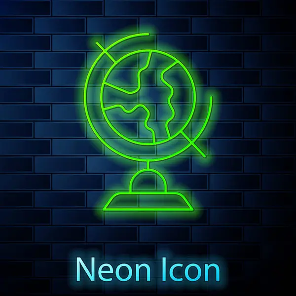 Zářící Neonová Čára Ikona Zeměkoule Izolovaná Pozadí Cihlové Zdi Vektor — Stockový vektor